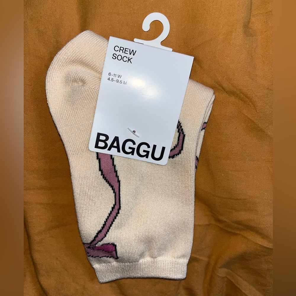BAGGU Casual Cream and Pink Bows Socks NEW NWT